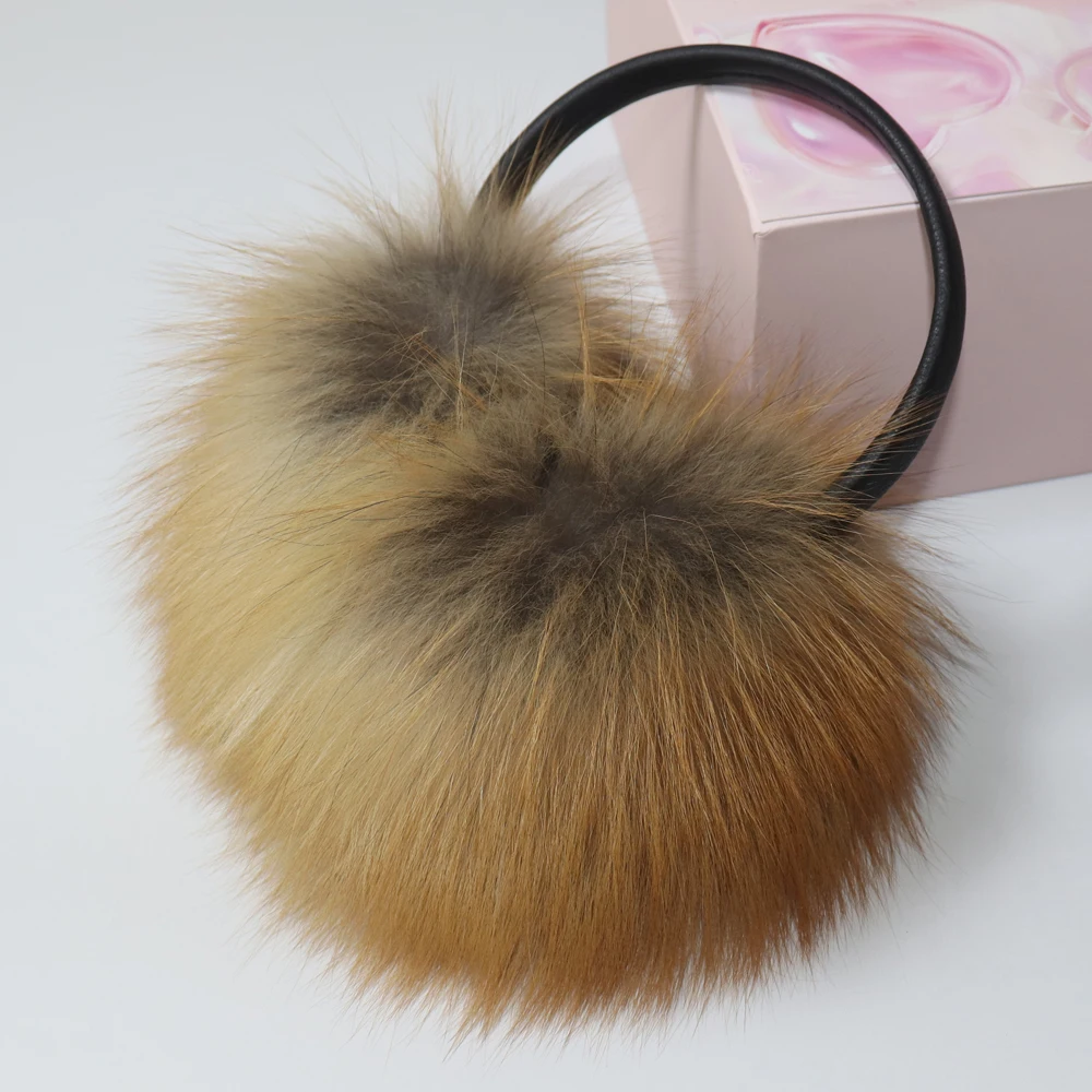 New Arrival Women Plush Genuine Fox Fur Earmuff Winter Lady Big Pompoms Fox Fur Fluffy Earmuffs Warm 100% Real Fox Fur Ear Cover