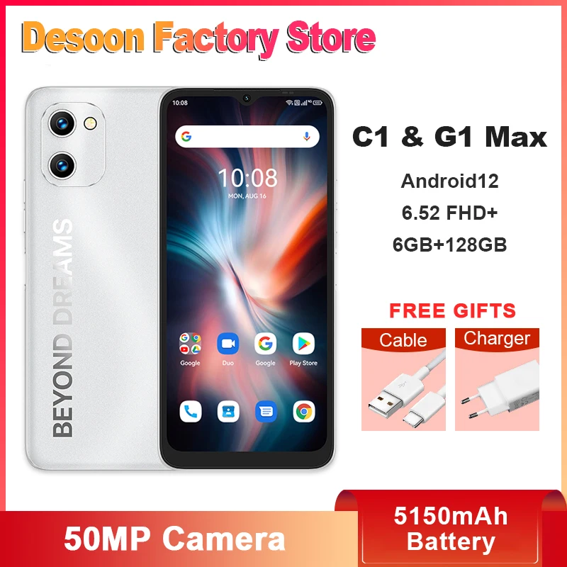 max g1 max smartphone 652 unisoc t610 6gb mais 128gb 5150mah bateria camera 50mp android 12 google pay versao global umidigi c1 01