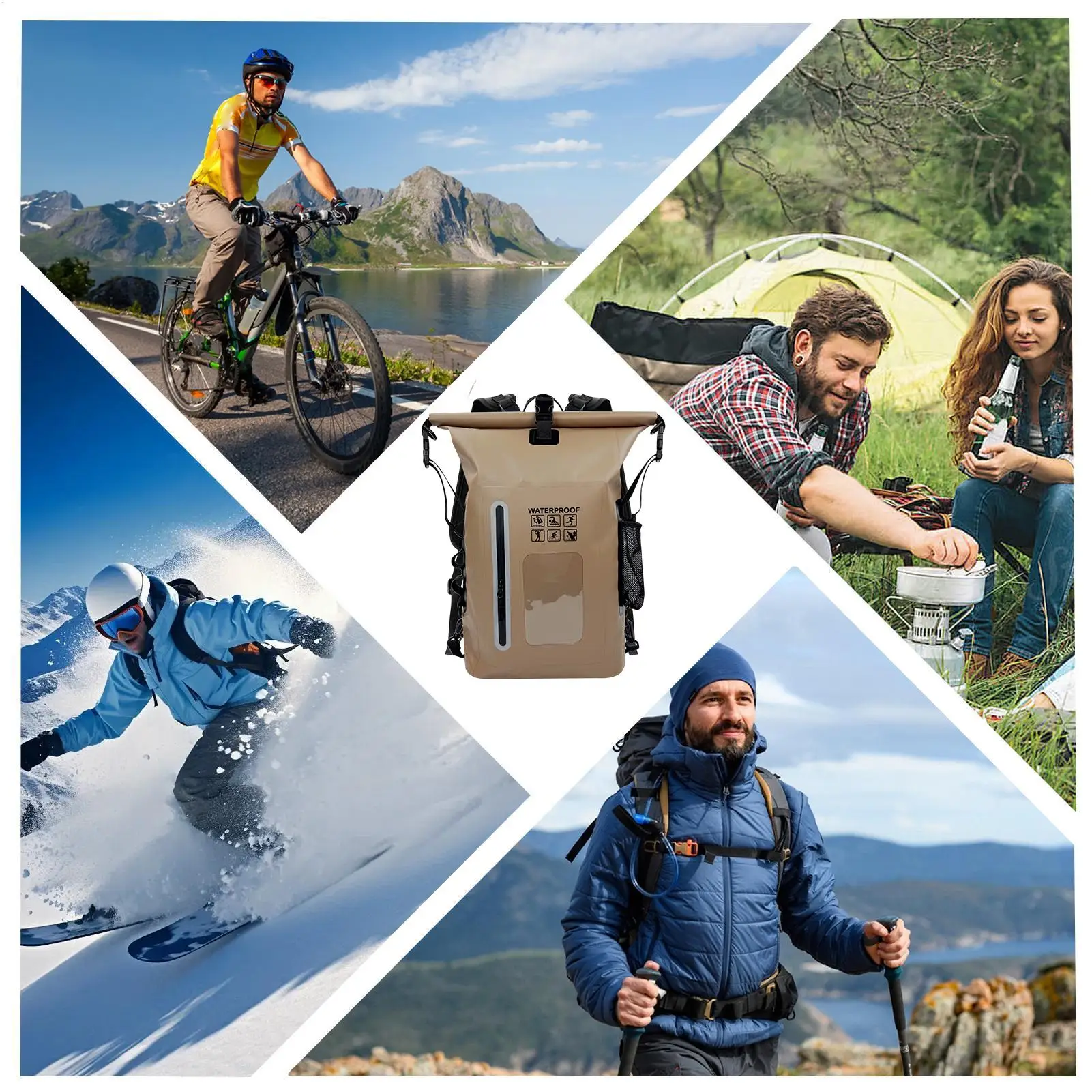 Wasserdichter Trockensack-Rucksack mit großem Fassungsvermögen, Roll-Top, leichter, wasserdichter PVC-Tagesrucksack für Männer und Frauen, zum Rafting und Kajakfahren – Detail 10