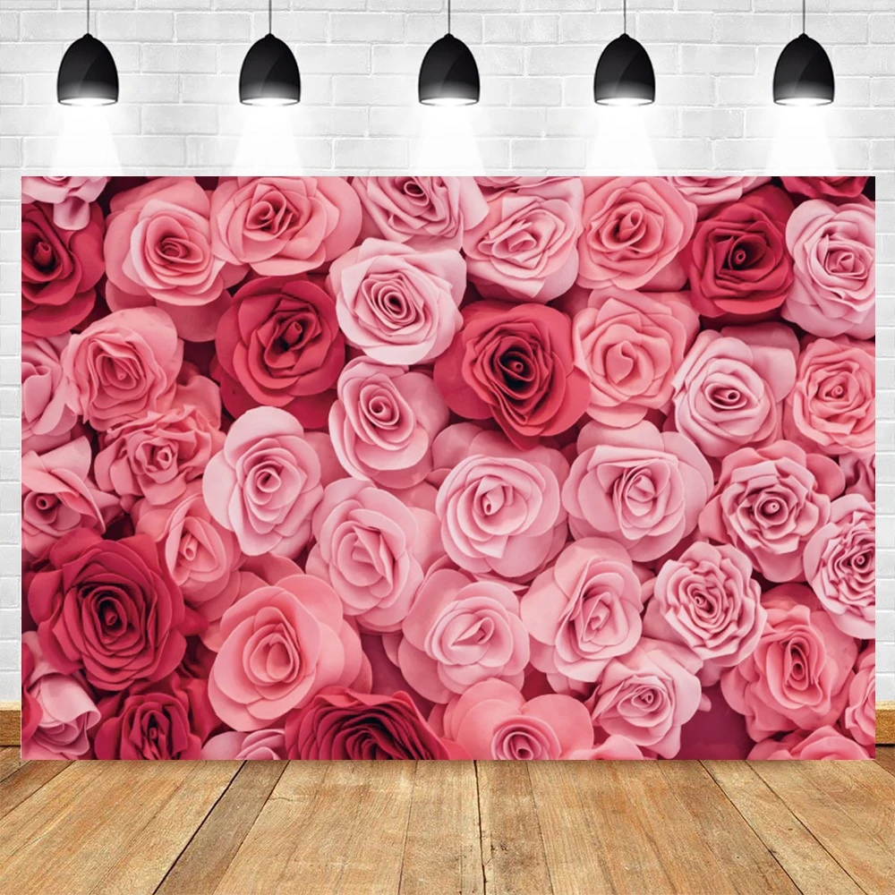 Red Rose Valentine's Day Photography Backdrop Red Love Heart Romantic Valentine Wedding Portrait Background Photo Studio Props