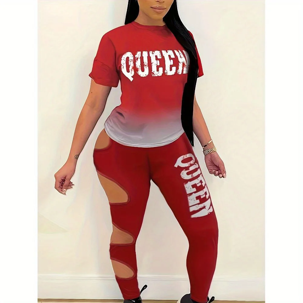 

Two Piece Set of Oversized Letter Printed Short Sleeved Top and Leggings