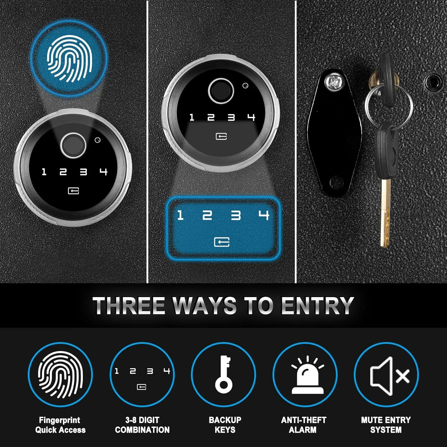 Security Biometric Fingerprint Safe, Steel Lock Box Safe for Home/Office/Hotel, Secure Handgun, Documents, Jewelry, Valuables -