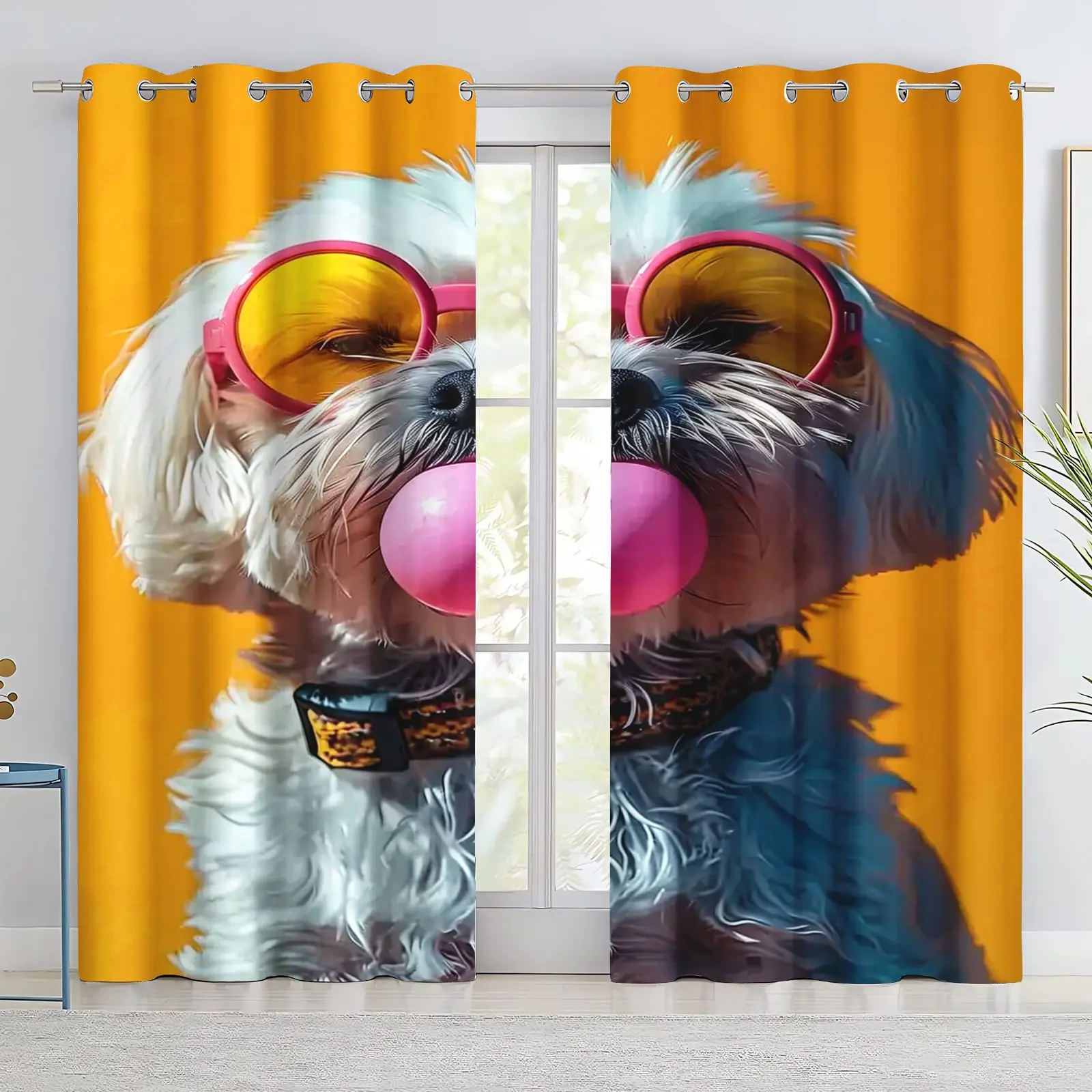 3D Funny Animal Blowing Bubble Gum Curtains Cute Dog Cat Zebra Alpaca Print Window Blackout Drapes Home Bedroom Living Room