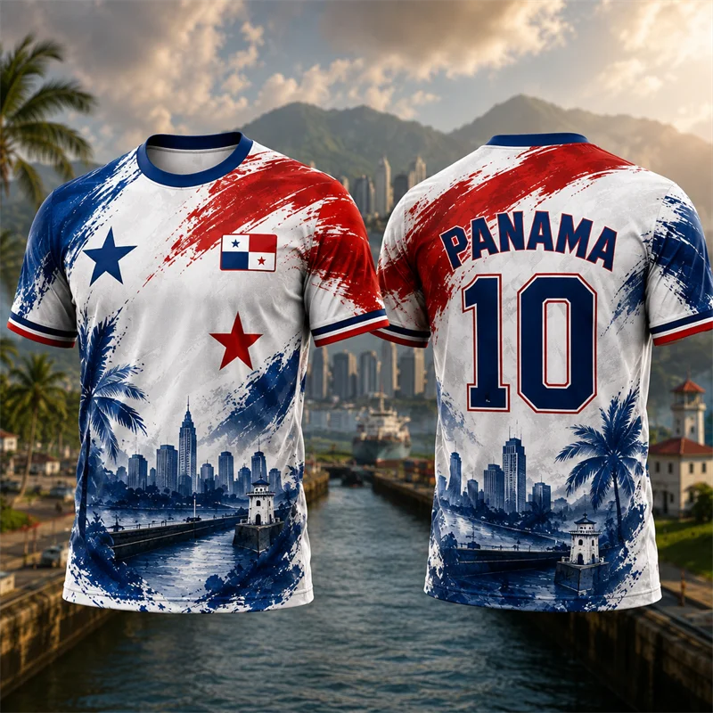 2026 New Panama Flag Graphic Football Jersey For Men Trendy Streetwear Outdoor Sports T Shirt Loose Quick Dry Customizable Tees
