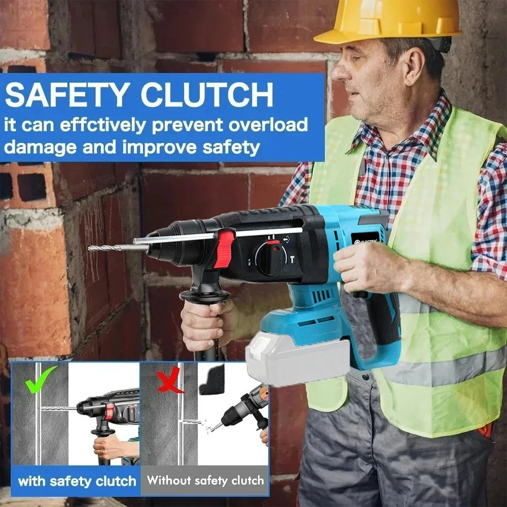 EDOG 26mm Brushless Electric Hammer Drill Multifunctional Rotary Cordless Rechargeable Power Tools Fit Makita 18v Battery Pin image 6