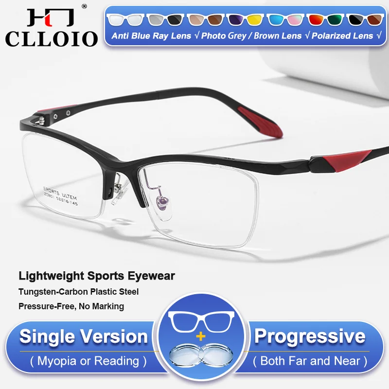 

CLLOIO Fashion Half-Frame Sporty Protection Photochromic Myopia Glasses Men Ultralight Anti Blue Ray Progressive Reading Eyeware