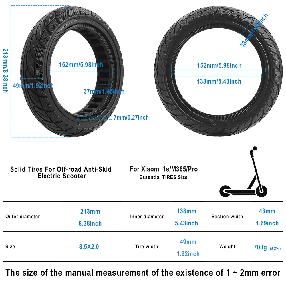 50/75-6.1 Vollgummireifen für Gotrax XR GXL V2 Apex XL Hover 1 Jive Journey Aovopro Es80 Elektroroller 8.5x2.0 Reifen für Xiaomi – Detail 5