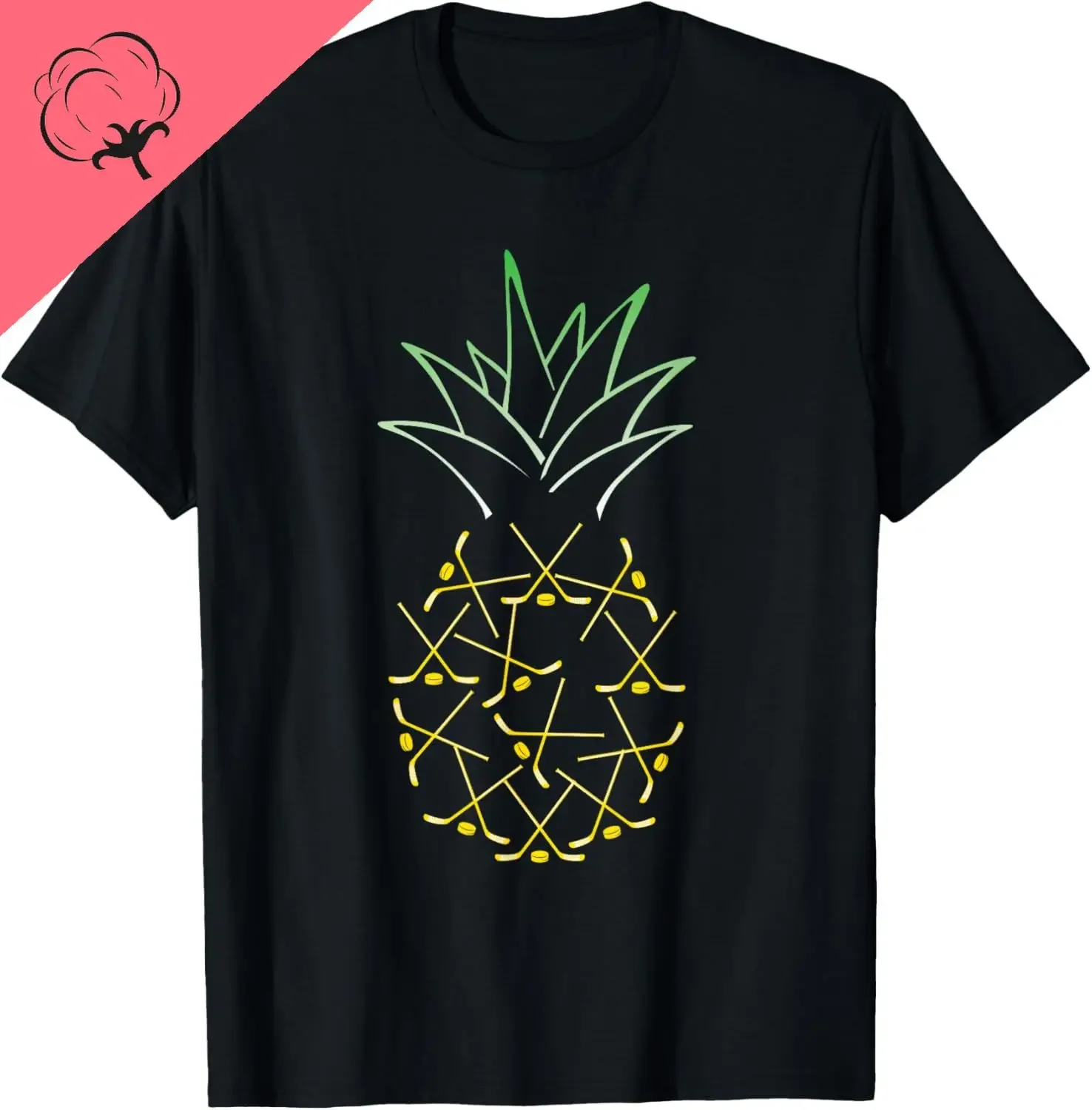 

Hockey Pineapple Graphic Tee Funny Summer Aloha Ice Sport Fan T-Shirt Men