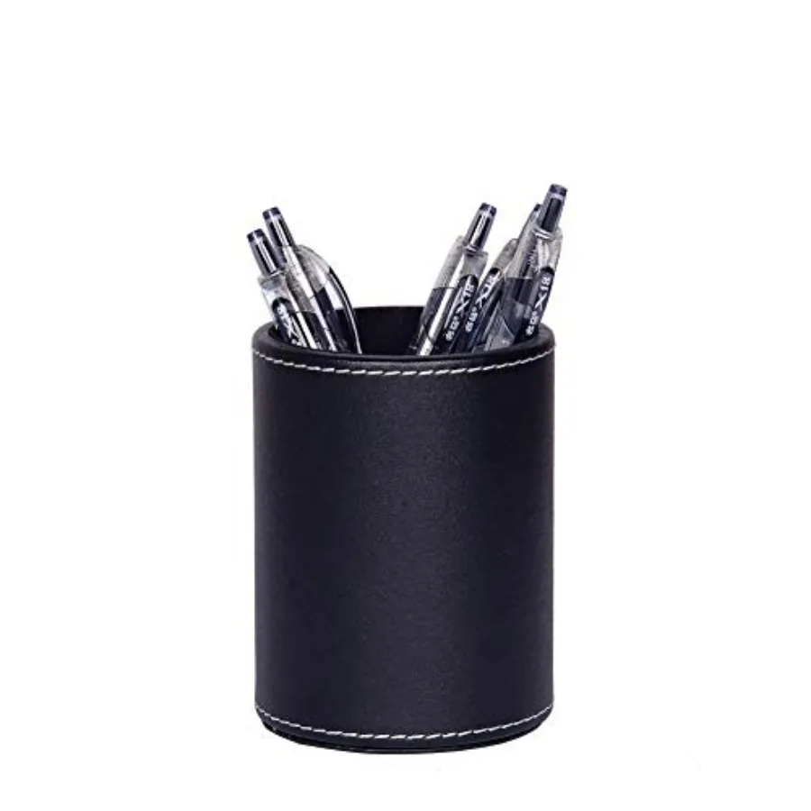 

1PC Black PU Leather Round Pencil Pen Cup Holder Stand Desk Organizer Desktop Stationery Container Accessorires for Home School