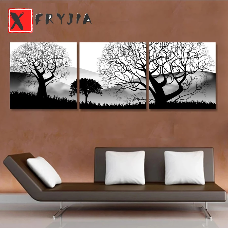 

3pcs Black And White Landscape Tree Triptych 5d Diamond Painting set Full Drill Square Round Sale Diamond Embroidery Home Decor