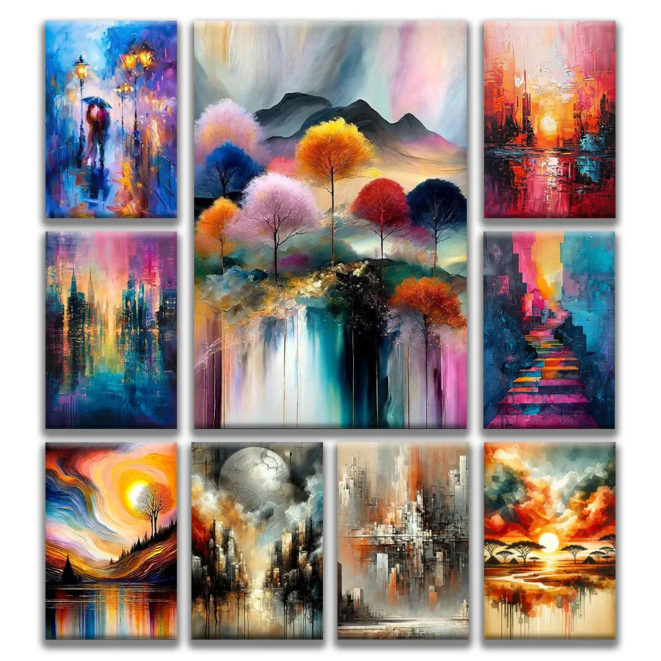 

DIY Diamond Painting Art Kit Abstract Landscape Embroidery 5D All-round Round Rhinestone Handmade Cross Stitch Mosaic Home Decor
