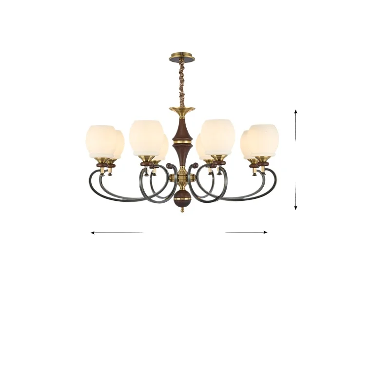 

Medieval all-copper living room chandelier high-end black gold-rubbed American retro study dining room bedroom light