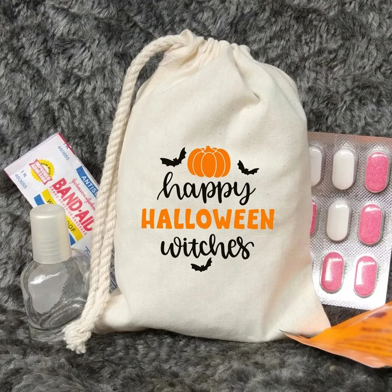 

5pcs Happy Halloween Witches Pumpkin Drawstring Gift Bags Bachelorette Party Hangover Recovery Kits Festival Decoration Supplies