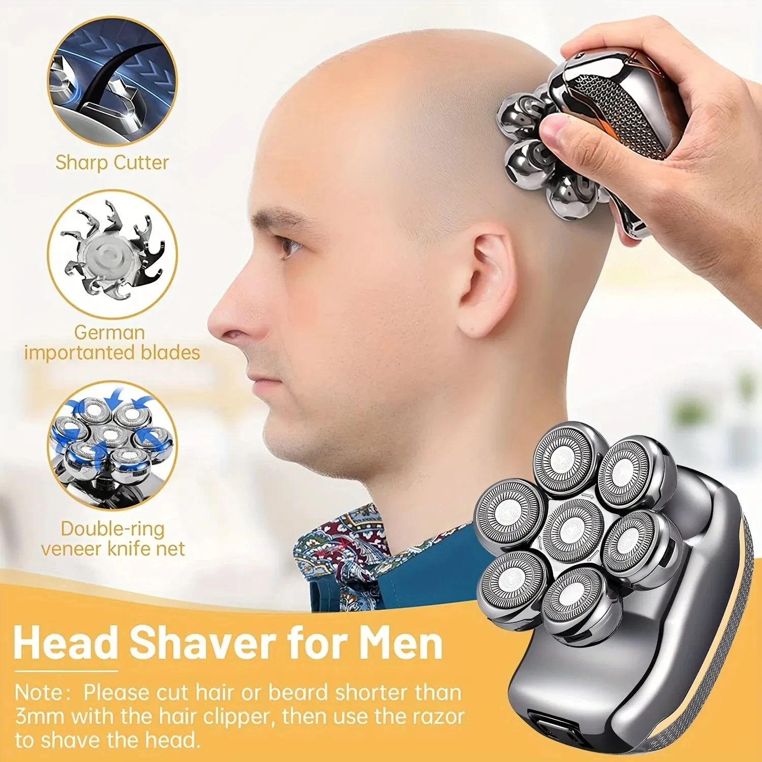 Men's   Shaver  Rechargeable Cordless Hair Shaving Razors  Bald Man 6 In 1 Waterproof Wet Dry Beard Trimmer