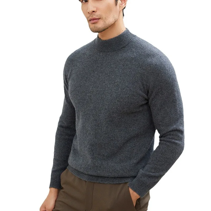 الخريف الشتاء جولة الرقبة سترة الكشمير المعنقة الرجال طويلة الأكمام الأعمال الماعز سترة صوف