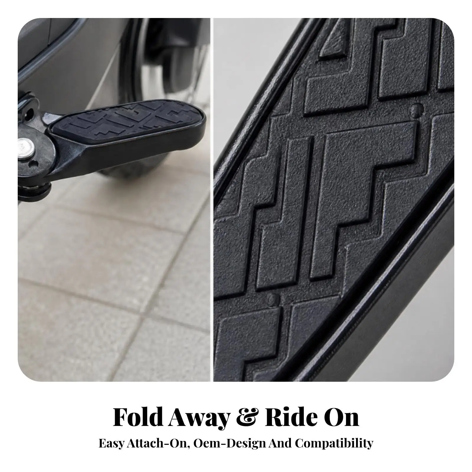 Electric Scooter Folding Passenger Footrest Metal Bike Rear Foot Peg with Non Slip Tread Surface and Pre Drilled Mounting