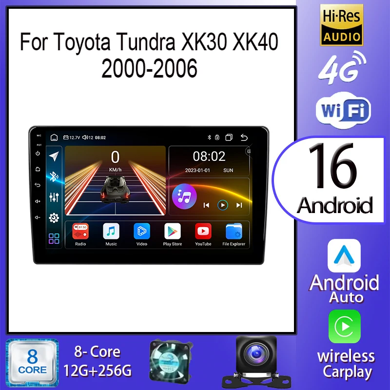 أندرويد 16 Carplay السيارات لتويوتا تندرا XK30 XK40 2000 - 2006 راديو السيارة الوسائط المتعددة مشغل فيديو الملاحة ستيريو لتحديد المواقع 5G WIFI