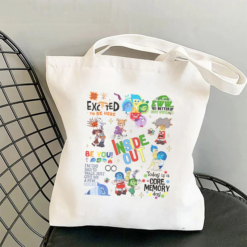 Inside Out 2 Disney Canvas Bag Shoulder Pack Cartoon Printed Anime Handbag Portable Large Capacity Student Supplies Storage Bags