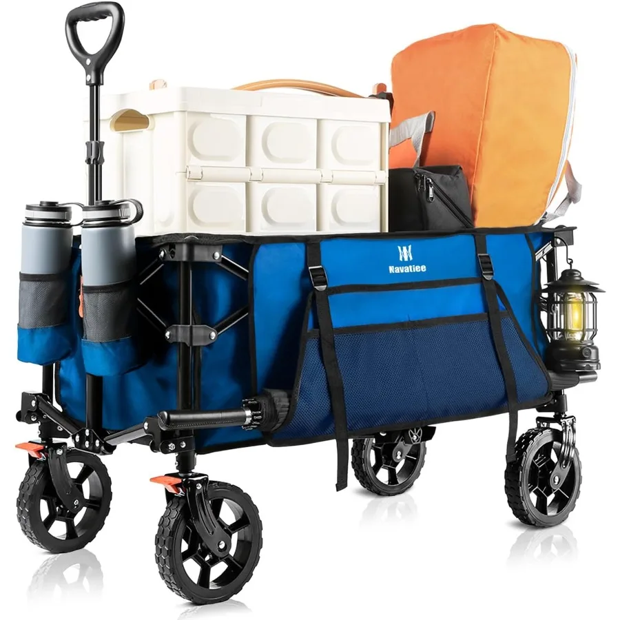130L collapsible foldable wagon with wheels featuring large capacity cart design side pocket storage and reliable brakes ideal