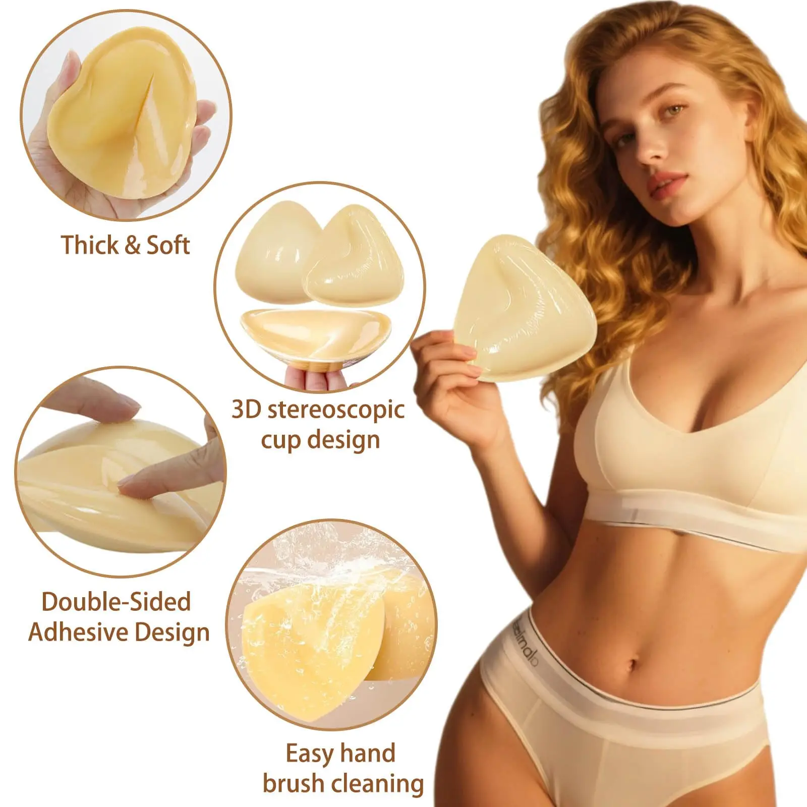 Self adhesive bra, underwear pad, sportswear sponge silicone pad, thickened small chest display, large triangle heart chest pad image 3