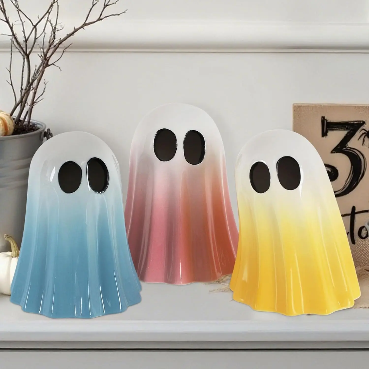 

Set of 3 Ceramic Ghost Figurines – Cute Halloween Decor for Indoor Tabletop Display