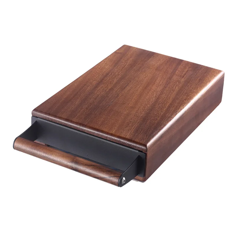 Walnut Wood Coffee Knock Box Drawer Stainless Steel Espresso Knock Box,Non slip,Thickened Coffee Grounds Knock Box for Household