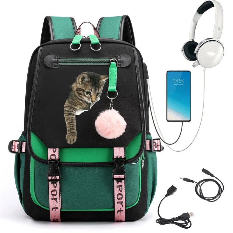 Mochila de Escola Secundária Japonesa para Meninas Adolescentes, Mochilas Cat Kawaii, Saco de Livro Anime Bonito Das Mulheres, Viagem Mochila