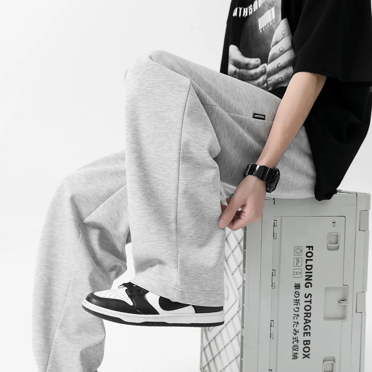 Pantaloni dritti da uomo stile Hong Kong coppia pantaloni larghi a nove punti pantaloni pantaloni casual tinta unita pantaloni sportivi Harem