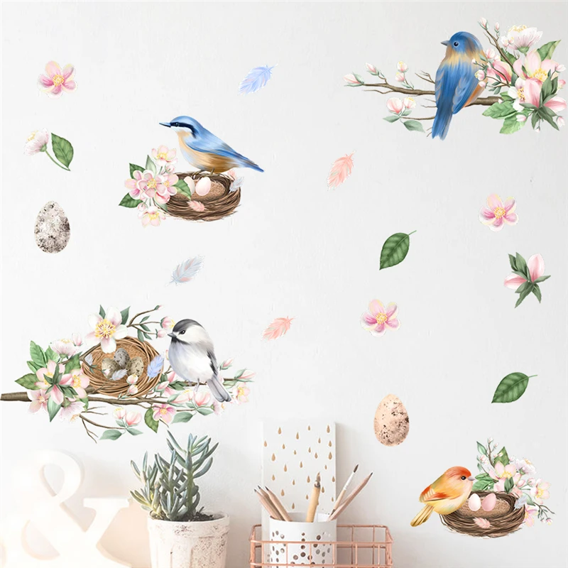 Beautiful Birds Sakura Flower Wall Sticker For Shop Office Studio Home Decoration Animals Mural Art Kids Room Decals Pvc Poster