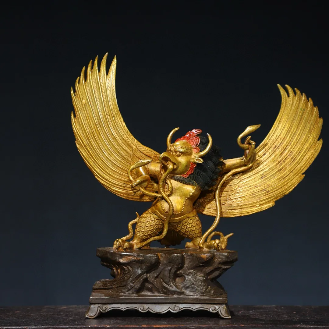 

Nepalese Tibetan Old Copper Gilded Gold Painted Garuda Golden Winged Dapeng Bird Ornament 30cm Home Buddhist Hall Supplies