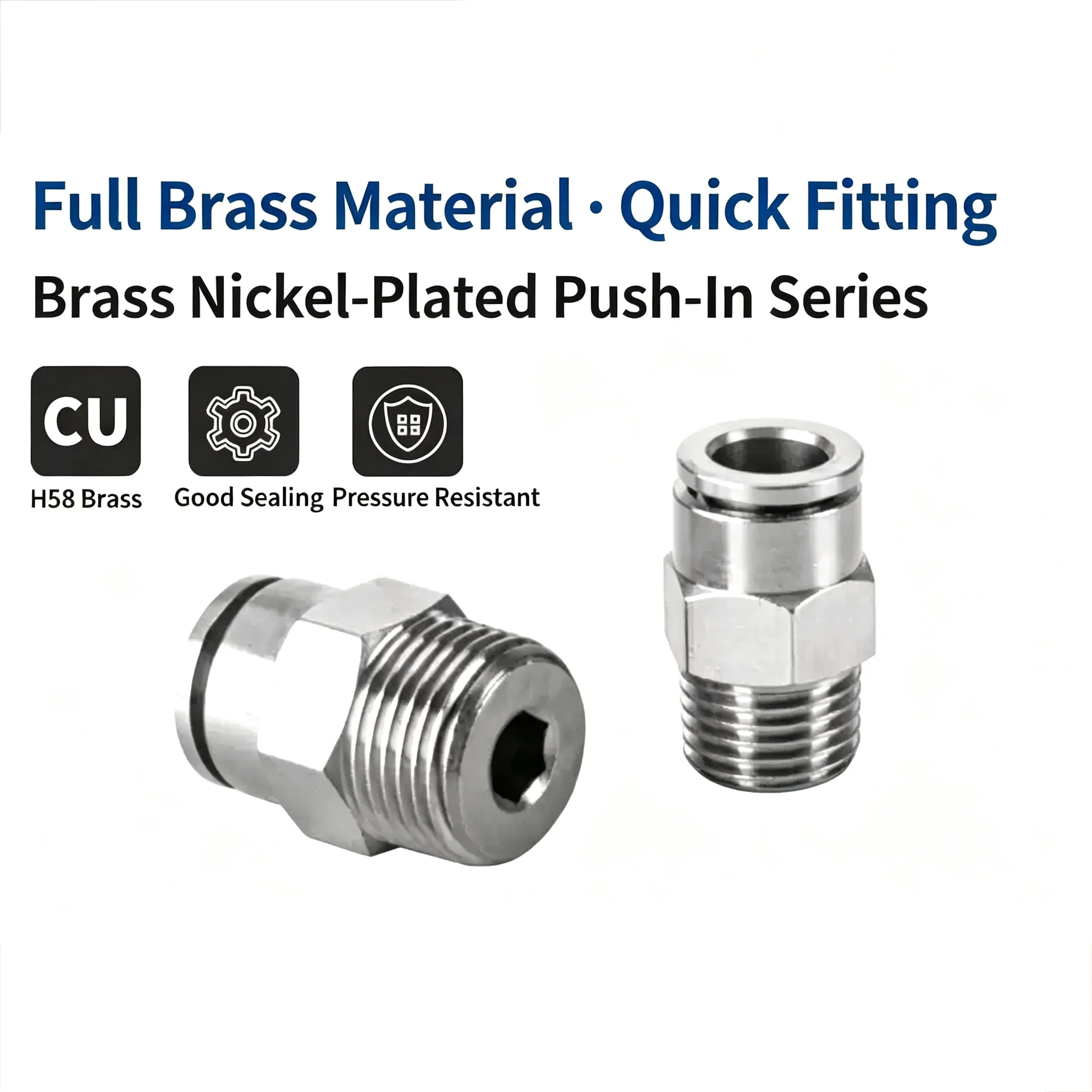 Pneumatic Quick Connector All Copper Nickel Plated PC-G Thread G1/8 1/4 3/8 1/2 PU Gas Pipe 6 8 10 12mm With Sealing Ring 8-G02