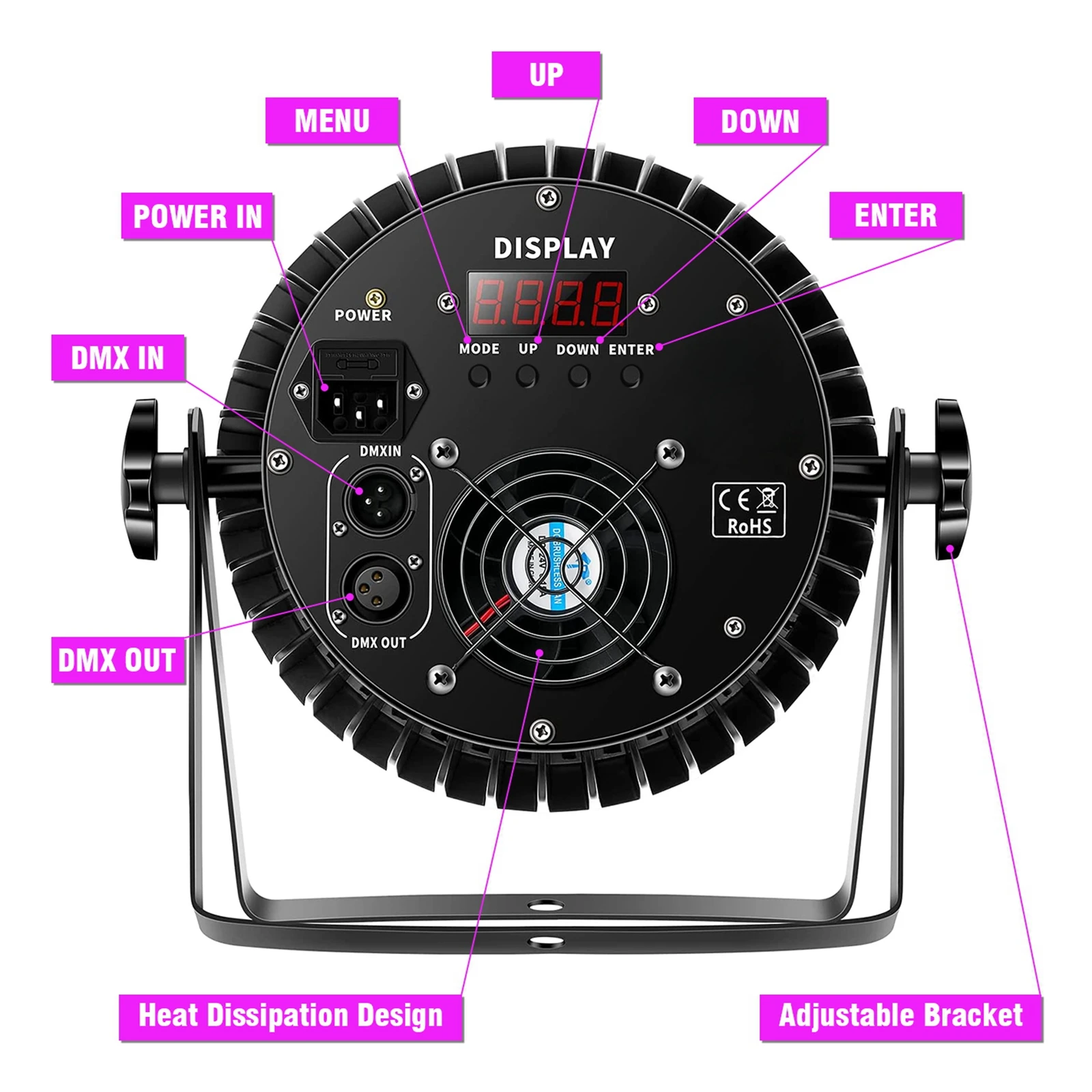 Yiflamefly-LEDパーライト、UVおよびRGBランプビーズ、DMXステージライト、レインボーエフェクト、結婚披露宴用DJライト、劇場、18x8w、パックあたり4個