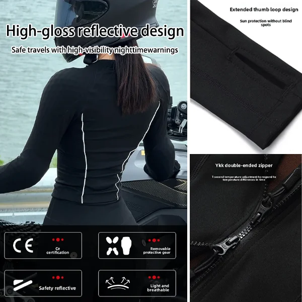 WOSAWE Women Motorcycle Riding Jacket Summer Breathable Slim Shirt with Removable Back Shoulder Elbow Pads Full Zip Moto Gear