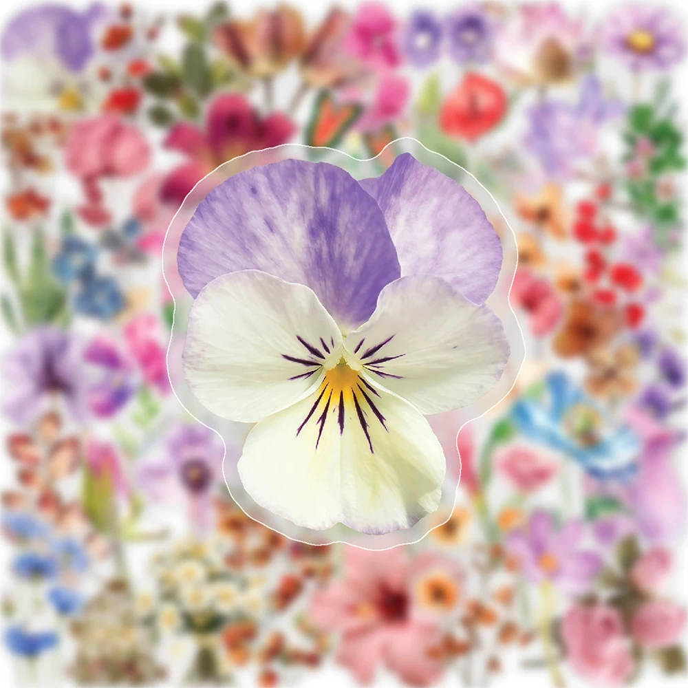 

10/30/50pcs Transparent Colorful Flowers Plant Aesthetic Stickers Decals DIY Skateboard Luggage Guitar Waterproof Sticker Decor