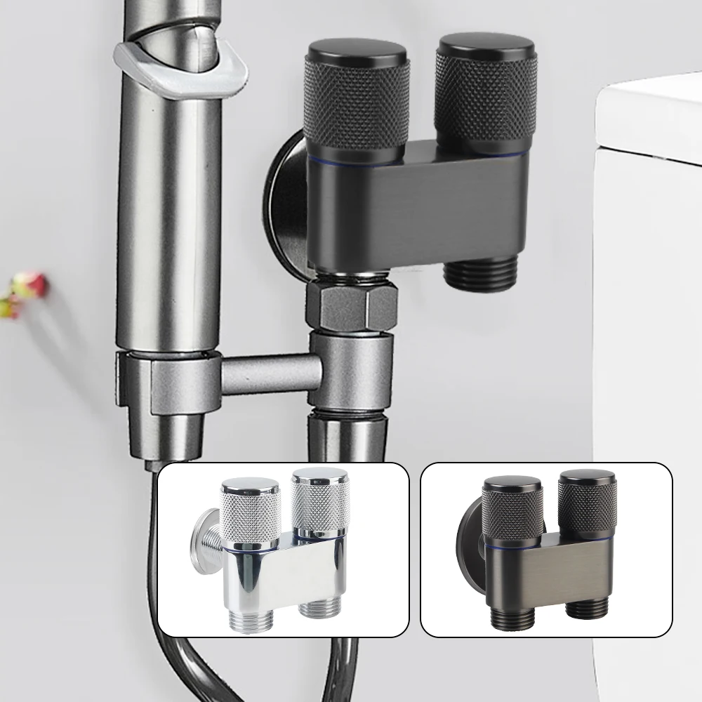 Sprayer Faucet Accessory G1/2 Out Double Control Washing Machine Faucet For Bathroom Toilet Bidet 1 In Two Toilet Triangle Valve