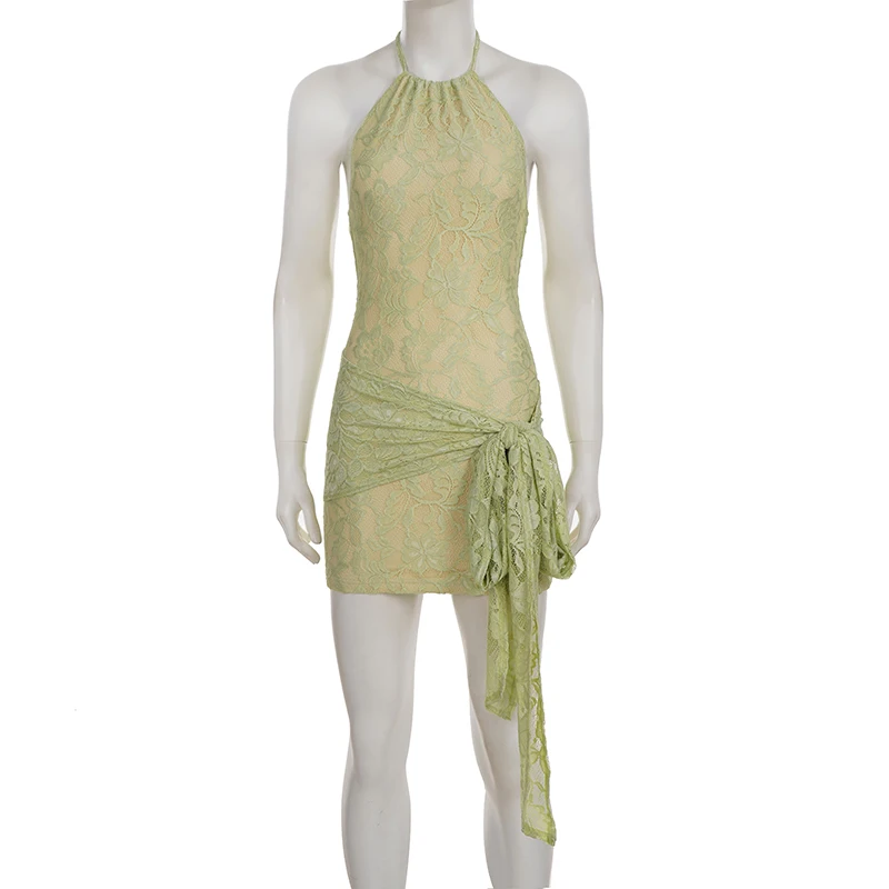 فستان قصير مثير باللون الأخضر من SUCHCUTE للنساء بدون أكمام وظهر قصير بطيات فستان أنيق ضيق للحفلات والعطلات