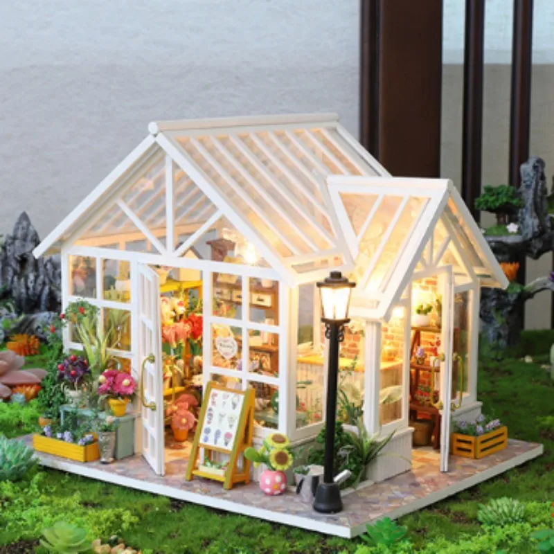 مجموعات منزل مصغرة ذاتية الصنع، كوخ حديقة الزهور الخشبية، نموذج للحرف اليدوية للبالغين، ديكور المنزل، هدايا عيد الميلاد للأصدقاء #1