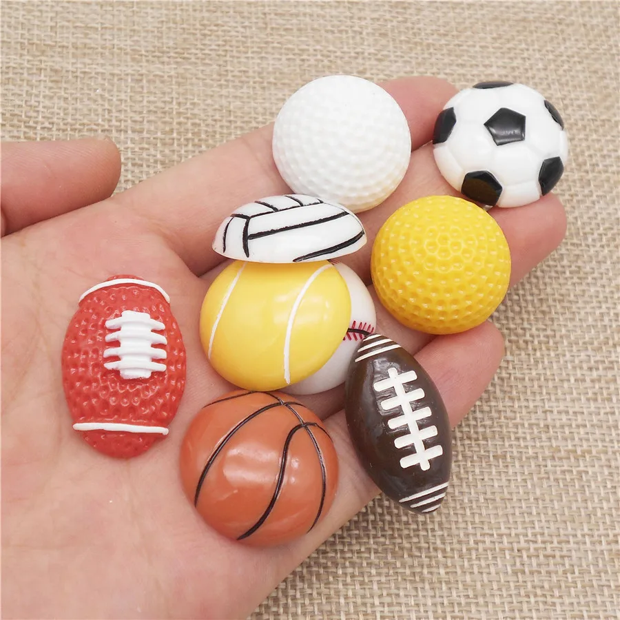 9PCS Resin Sports Ball Cabochon Rugby Basketball Football Volleyball Golf Tennis Cameo Jewelry Accessory Phone Case Decor