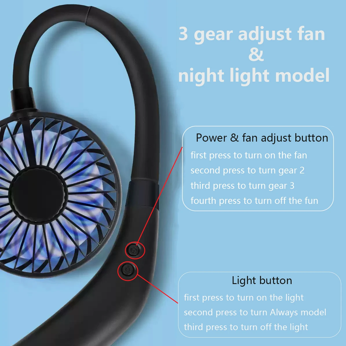 2023 Nuovo ventilatore portatile per elmetto di raffreddamento estivo 3 Gear Speed Night Light Adattatore universale per tutti i caschi di sicurezza Cap Style