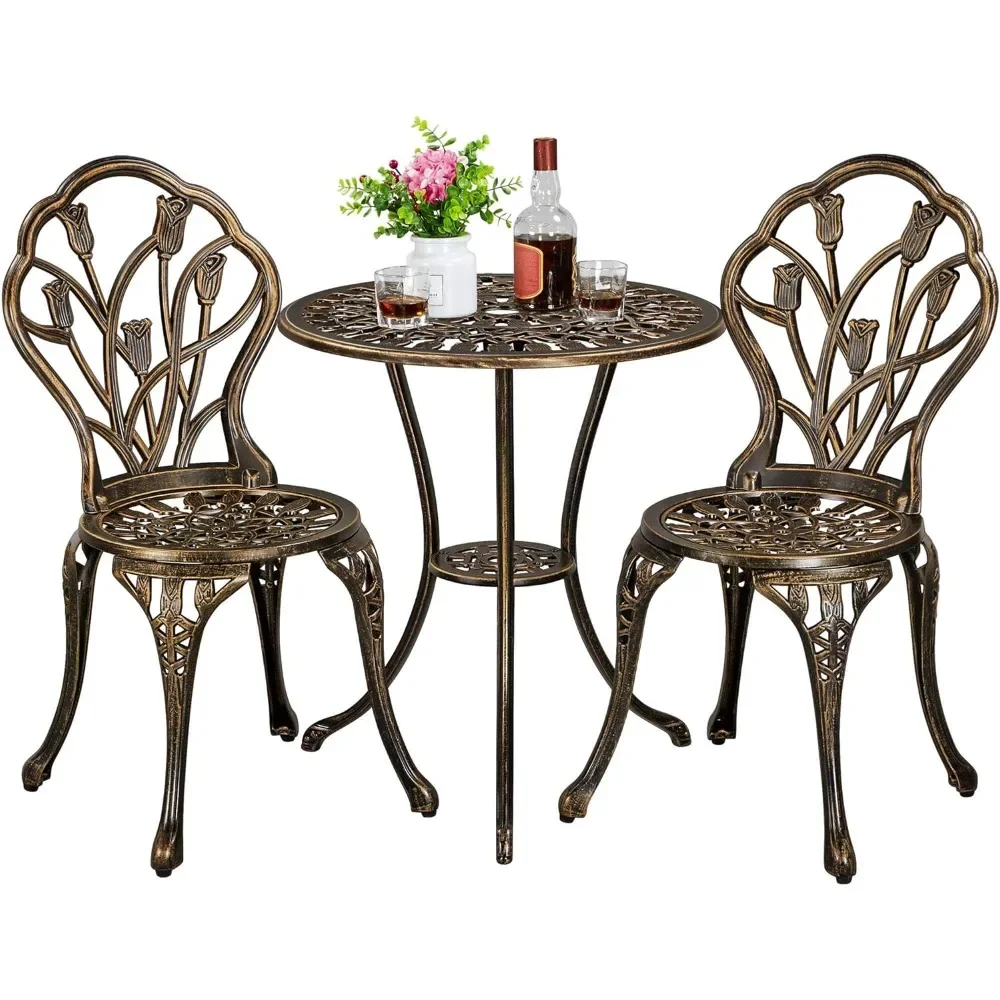 Patio Bistro Sets 3 Piece, Outdoor Rust-Resistant Cast Aluminum Garden Table and Chairs, Bronze