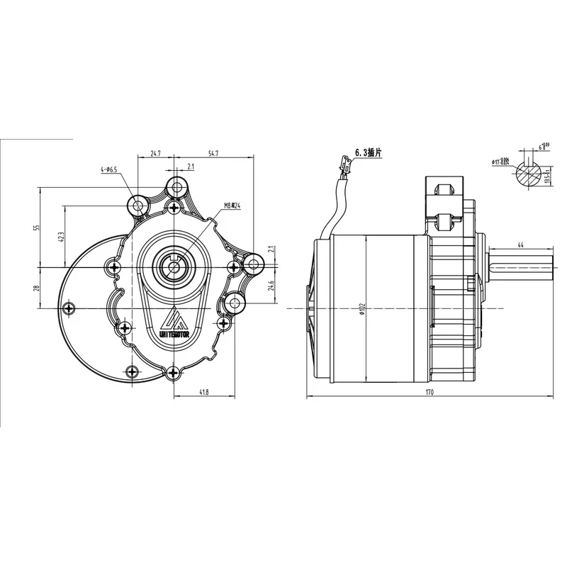 Motor For Low Speed Wheelchair, 75, 120, 160, 180 Rpm, 250 Watt, 24 Volts