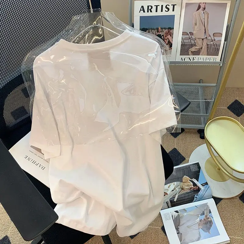 DAYIFUN-Women's Vintage Short Sleeve T-Shirts Versatile Love Print Design Sense Tshirts Round Neck Loose Tops 2024 Summer Tees