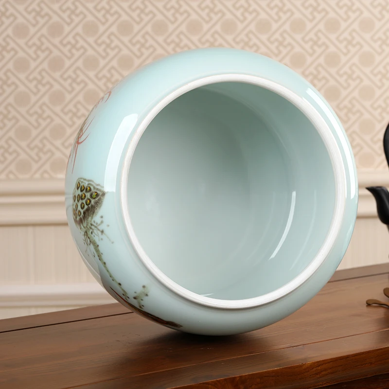 Handmade Extra Large Tea Jar Ceramic Sealed Packaging Box Seven Seed Cake Storage