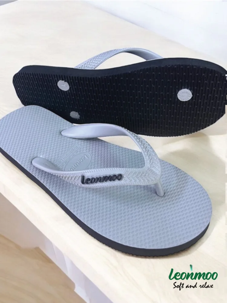 

2025 New LEONMOO l Rubber Thong Slippers Wear-Resistant Sle Casual Youth Sports Leisure Flat Heel Anti-Slip Pure Color