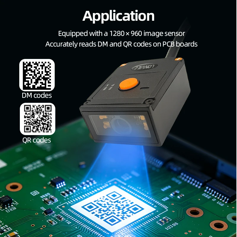 LONVILL Fixed Mount Barcode Scanner Powerful Industrial DM Code Reader with 4LED Illumination for PCB Assembly Automation