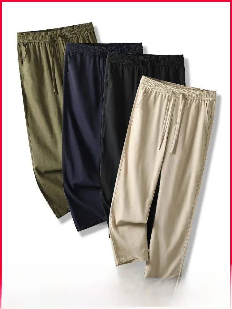 

Quali Selected Comfortable to Wear Summer Cool Sensation Color Retro Dstring Loose Linen Casual Pants for Men