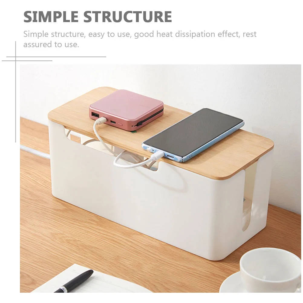 

Household Bamboo Top Wiring Box Easy Installation Large Capacity Cable Organizer Cord Holder Socket Cable Storage