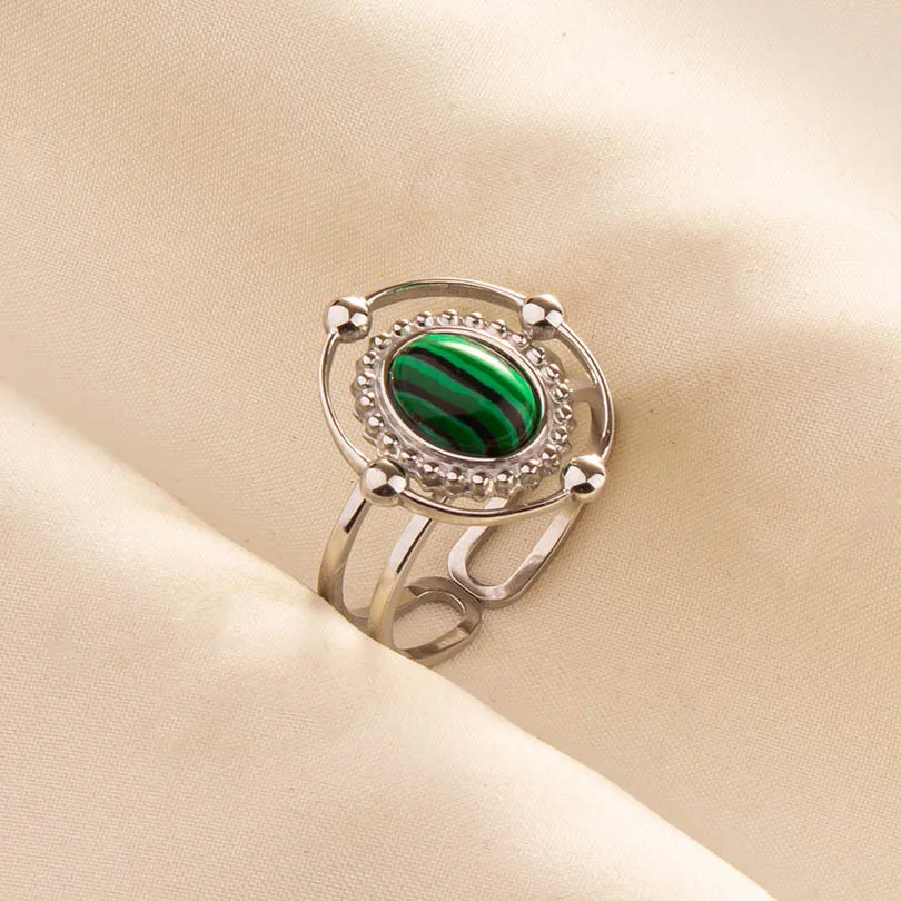 1pc Green Turquoise Ring Hippie Stainless Steel Silver Color Charm Opening Adjustable Ring Women Chunky Bohemian Party Jewelry