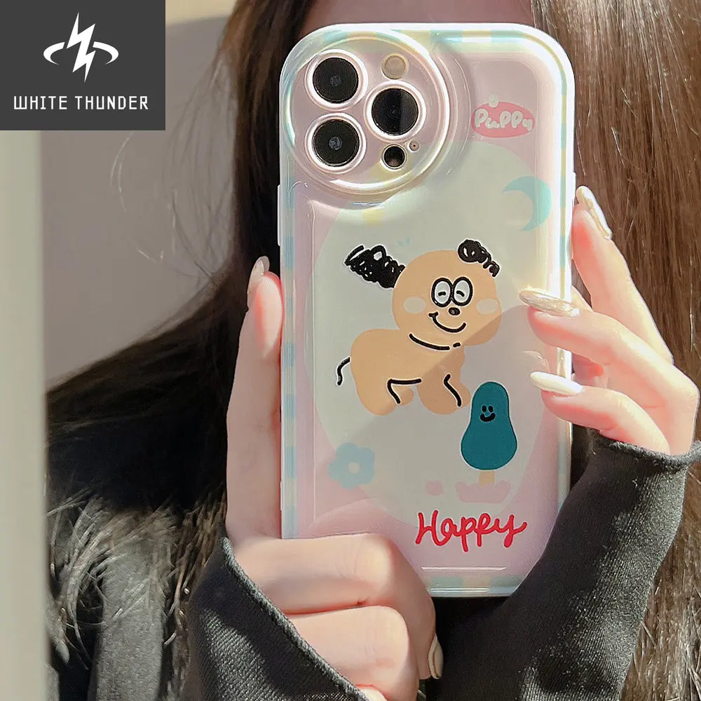 Happy dog ins flower puppy doodle silicone soft shockproof phone case for iphone 13 promax x xr xsmax 12 11 14 pro max 7 8 plus