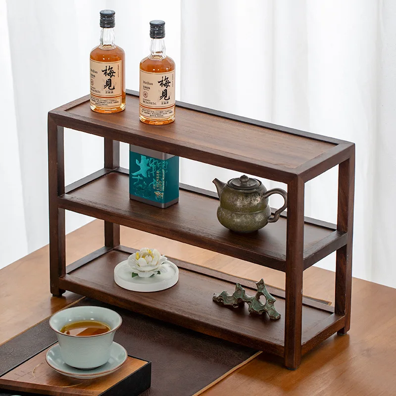

Walnut wood small multi-treasure cabinet, home storage rack, trendy toy figurine collection rack, tea set storage rack
